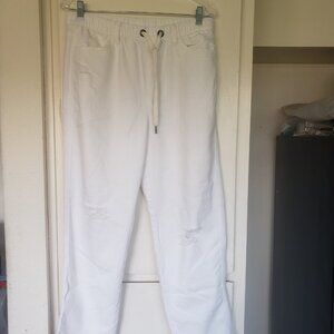 White pants with Drawstring and rips Erie Brand Size M